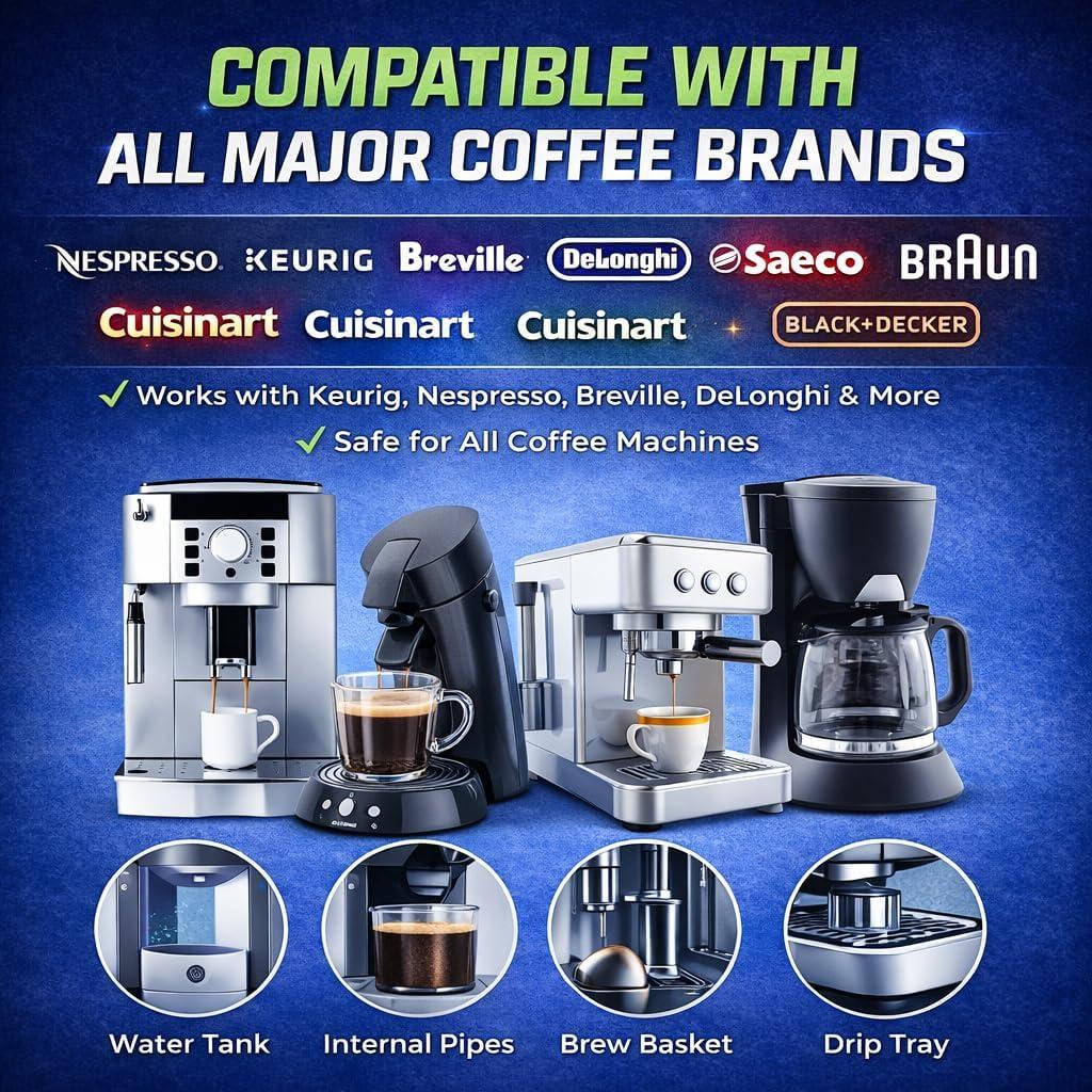 image:imageCoffee Machine Cleaner Descaler Tablets 25 Pack Compatible With Keurig Nespresso Philips Ninja Delonghi Miele Breville amp More Coffee Maker Cleaner Tablets with 1 Year Supply