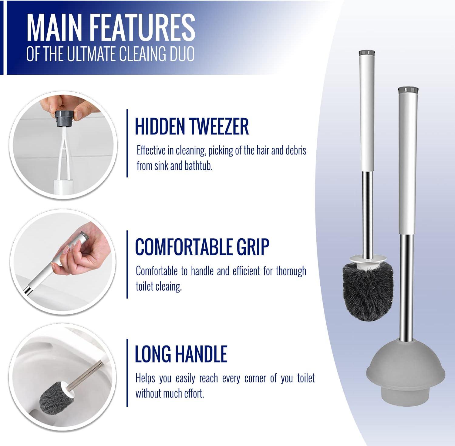 image:imageTrue Fresh 2in1 Toilet Bowl Cleaner Tablets 26 Pack amp Toilet Brush Plunger Set for BathroomStainless Steel amp Plastic Handle with hidden tweezer Septic Safe Stain Remover for Lasting Freshness
