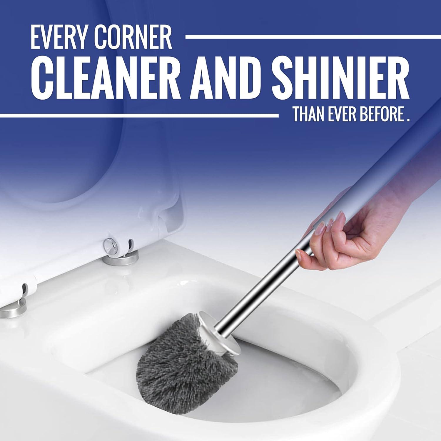 image:imageTrue Fresh Toilet Brush and Plunger Set with Holder Caddy Stainless Steel Brush and Toilet Plunger for Heavy Duty 2in1 Scrubber Combo with Hidden Tweezer amp Extendable Plastic HandleWhite