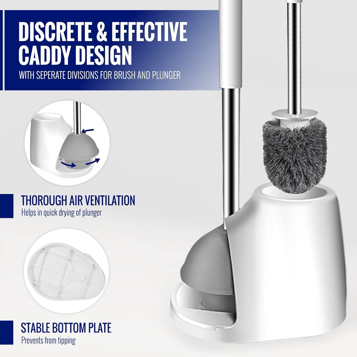 image:imageTrue Fresh Toilet Brush and Plunger Set with Holder Caddy Stainless Steel Brush and Toilet Plunger for Heavy Duty 2in1 Scrubber Combo with Hidden Tweezer amp Extendable Plastic HandleWhite