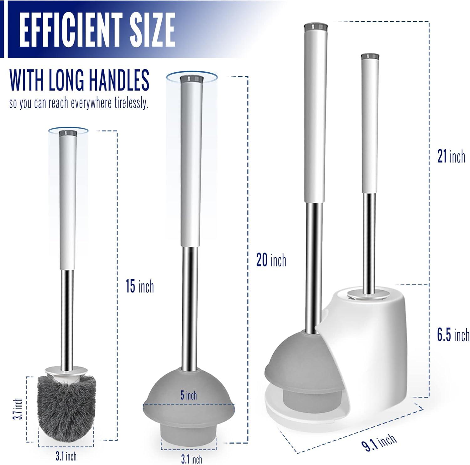 image:imageTrue Fresh Toilet Brush and Plunger Set with Holder Caddy Stainless Steel Brush and Toilet Plunger for Heavy Duty 2in1 Scrubber Combo with Hidden Tweezer amp Extendable Plastic HandleWhite