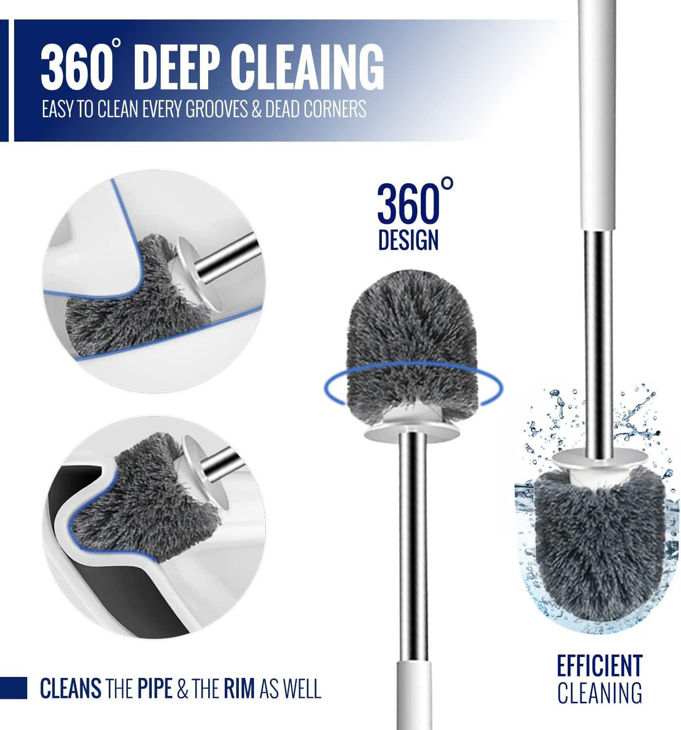 image:imageTrue Fresh Toilet Brush and Plunger Set with Holder Caddy Stainless Steel Brush and Toilet Plunger for Heavy Duty 2in1 Scrubber Combo with Hidden Tweezer amp Extendable Plastic HandleWhite
