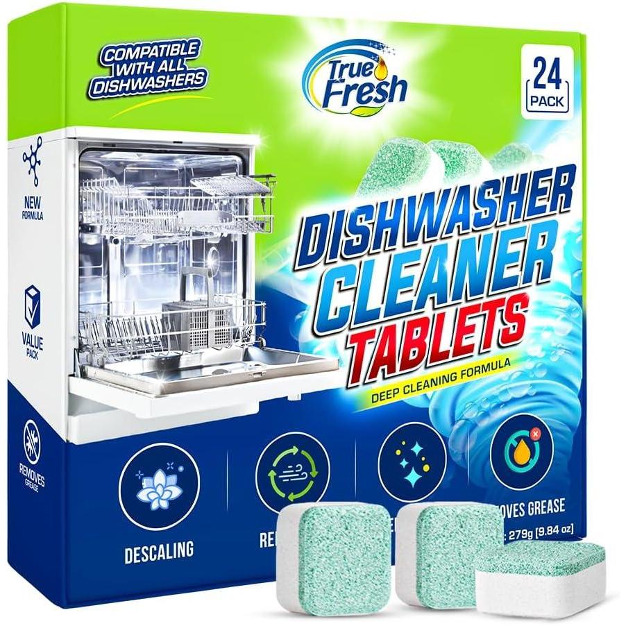 image:imageTrue Fresh Dishwasher Cleaner amp Deodorizer Tablets 24Pack Dishwasher Maintenance Tablets for Interior Pump Filter Spray arm amp Drain Helps Remove Grease Limescale amp Mineral Buildup 1Year Supply24