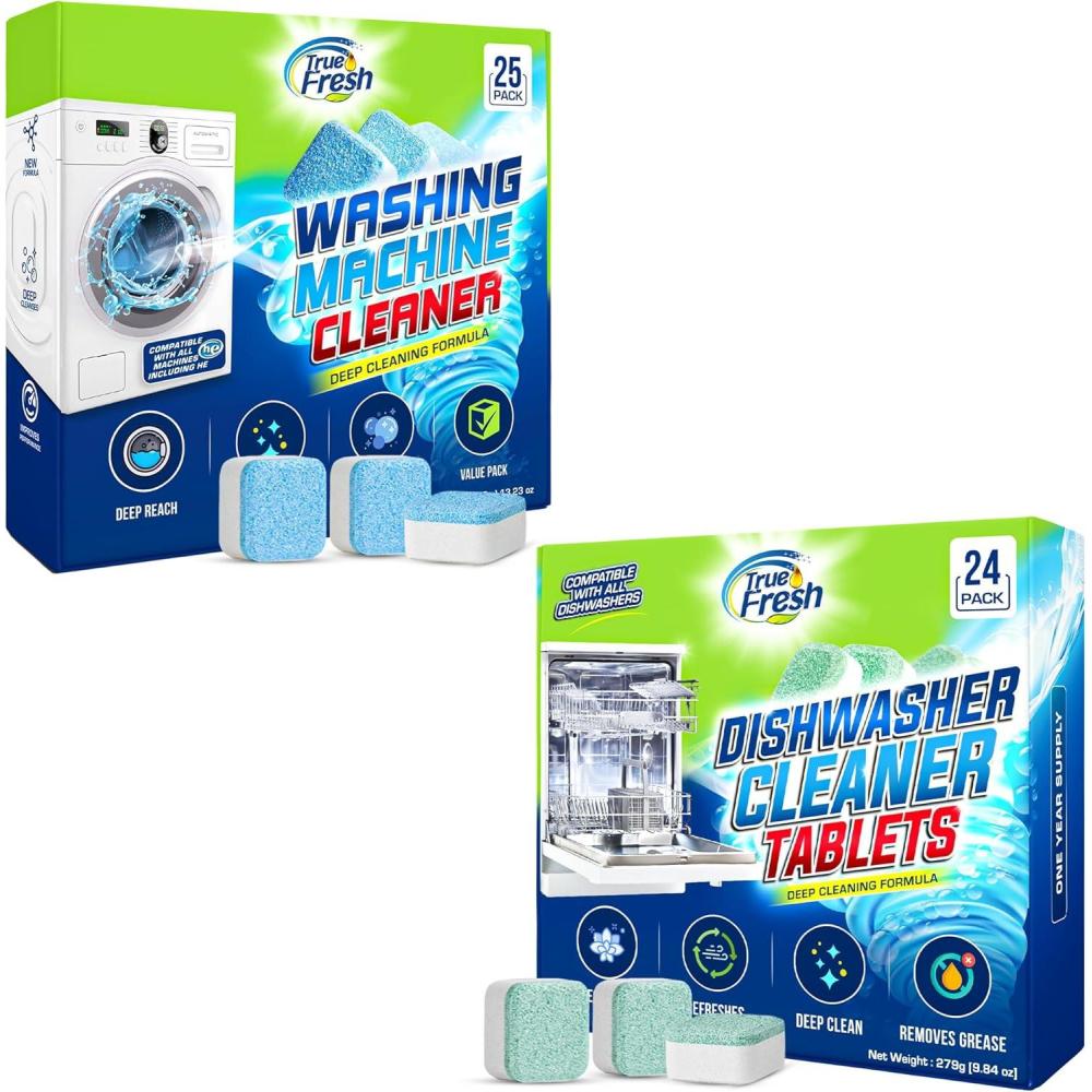 image:imageWashing Machine amp Dishwasher Cleaner Tablets 48Pack Bundle Compatible with Front Loader Top Loader amp He Machines and all Dishwashers Removes Buildup Lime Scales and residues Septic Safe