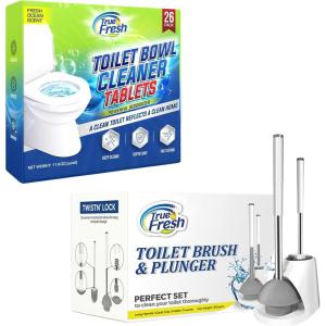 image:imageTrue Fresh 2in1 Toilet Bowl Cleaner Tablets 26 Pack amp Toilet Brush  Plunger Set for BathroomStainless Steel amp Plastic Handle with hidden tweezer Septic Safe Stain Remover for Lasting Freshness