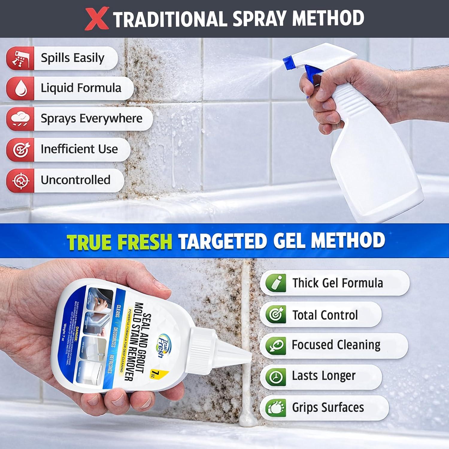image:imageTrue Fresh Heavy Duty Mold Stain Remover Gel Powerful Cleaner for Front Loader Washing Machine Seals Bathroom Grout Shower Caulking Tiles amp More 7 oz Cleaning Solution for Stubborn Stains