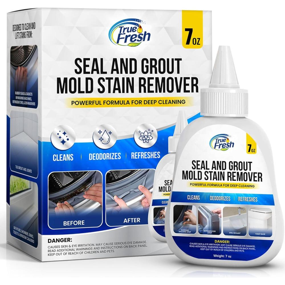 image:imageTrue Fresh Heavy Duty Mold Stain Remover Gel Powerful Cleaner for Front Loader Washing Machine Seals Bathroom Grout Shower Caulking Tiles amp More 7 oz Cleaning Solution for Stubborn Stains