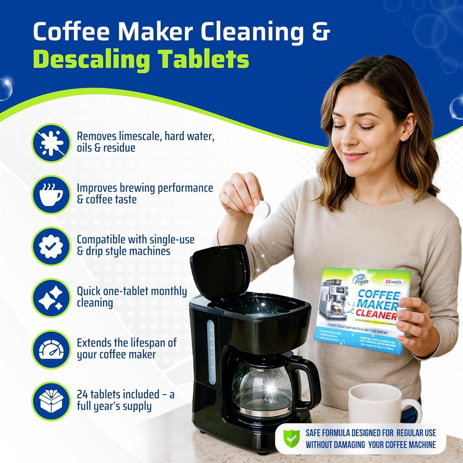 image:imageTrue Fresh Coffee Machine Descaler amp Cleaner Tablets 24 Count 1 Year Supply Deep Clean Removes Limescale amp Hard Water Buildup for Keurig Nespresso Breville Delonghi Ninja Miele Jura Makers