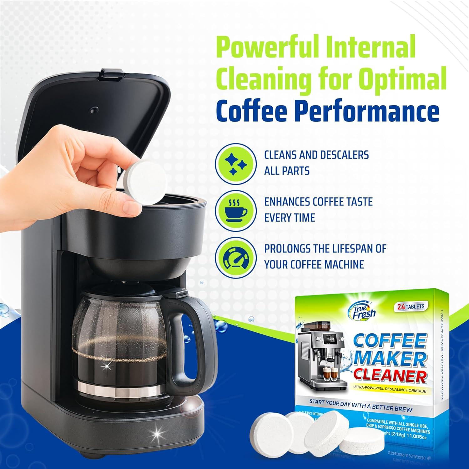 image:imageTrue Fresh Coffee Machine Descaler amp Cleaner Tablets 24 Count 1 Year Supply Deep Clean Removes Limescale amp Hard Water Buildup for Keurig Nespresso Breville Delonghi Ninja Miele Jura Makers