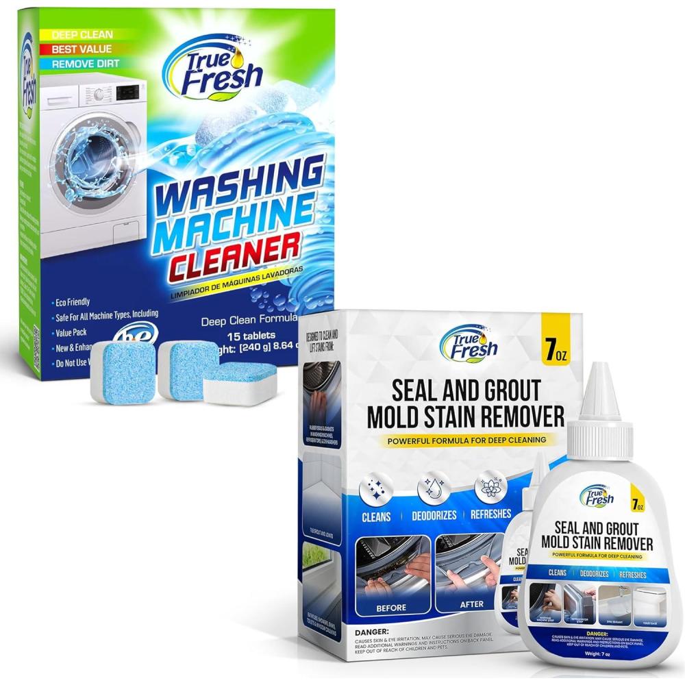 image:imageTrue Fresh Washing Machine Cleaner Descaler Tablets 15 Pack Heavy Duty Mold Stain Remover Gel Deep Cleaning Kit for HE Front amp Top Load Washers Seals Grout Shower Caulking Tiles amp More